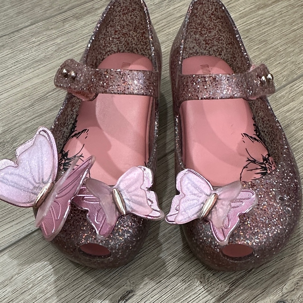 Mini Melissa Ultragirl Butterfly Jelly Ballerinas pink glitter Jellies Mary Jane - Picture 2 of 6